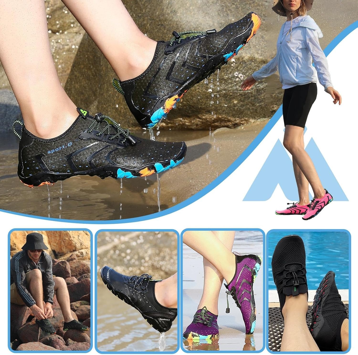 Womens Water Shoes Barefoot Aqua Shoes Quick Dry Beach Swim Shoe for Diving Kayaking Surfing Water Sports